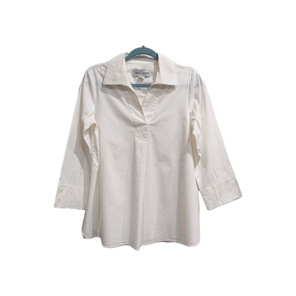 Sara Campbell Popover Blouse Medium USA Minimalist Preppy White Polished Capsule
